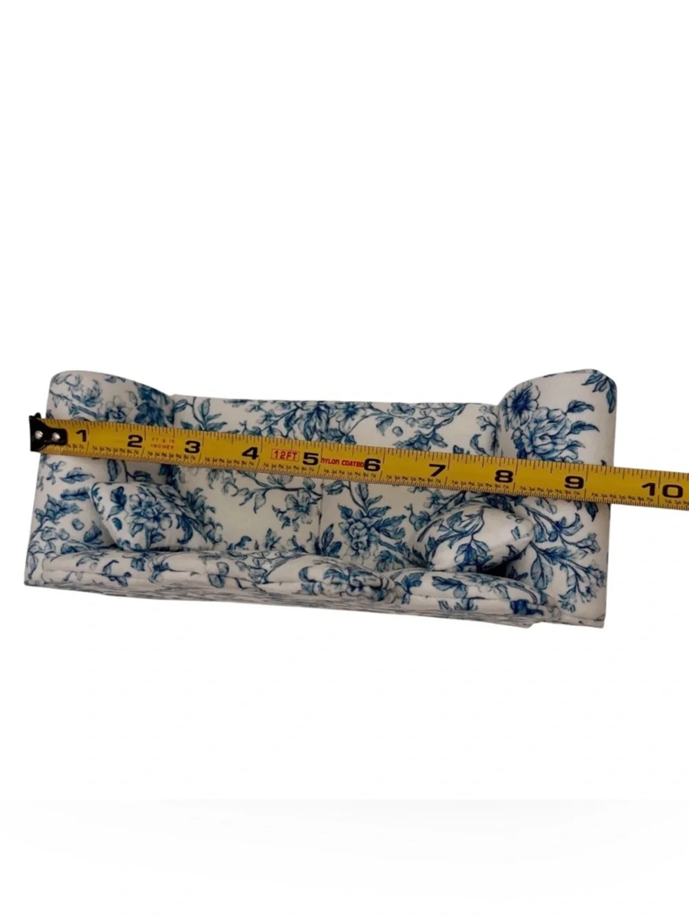 Blue White Floral Toile Sofa Jewelry Box Heart Back Miniature